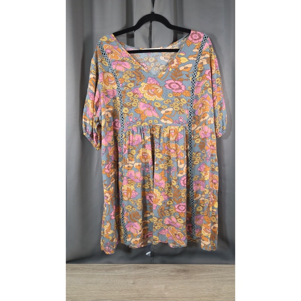 Rusttydustty Pink Orange Floral Tunic Soft Shape Hippie Hobo Flowly 2XL